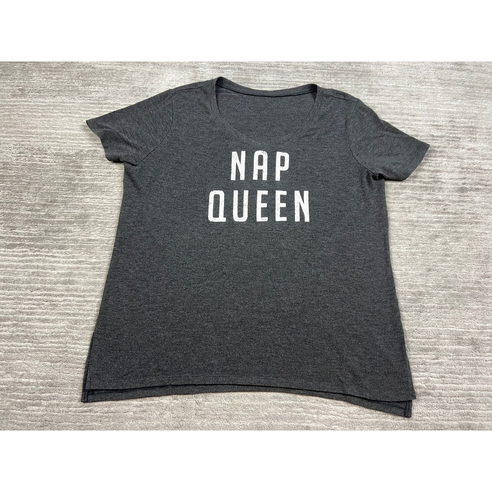 Unbranded T-Shirt Women L Charcoal Nap Queen Graphic Scoop Neck Short Sleeve Tee